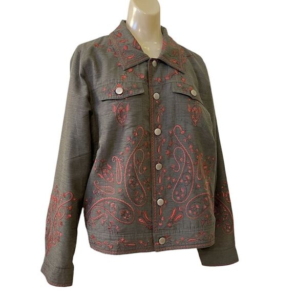 Willi Smith Paisley Embroidered Silk Blend Snap Lightweight Jacket - Picture 3 of 10